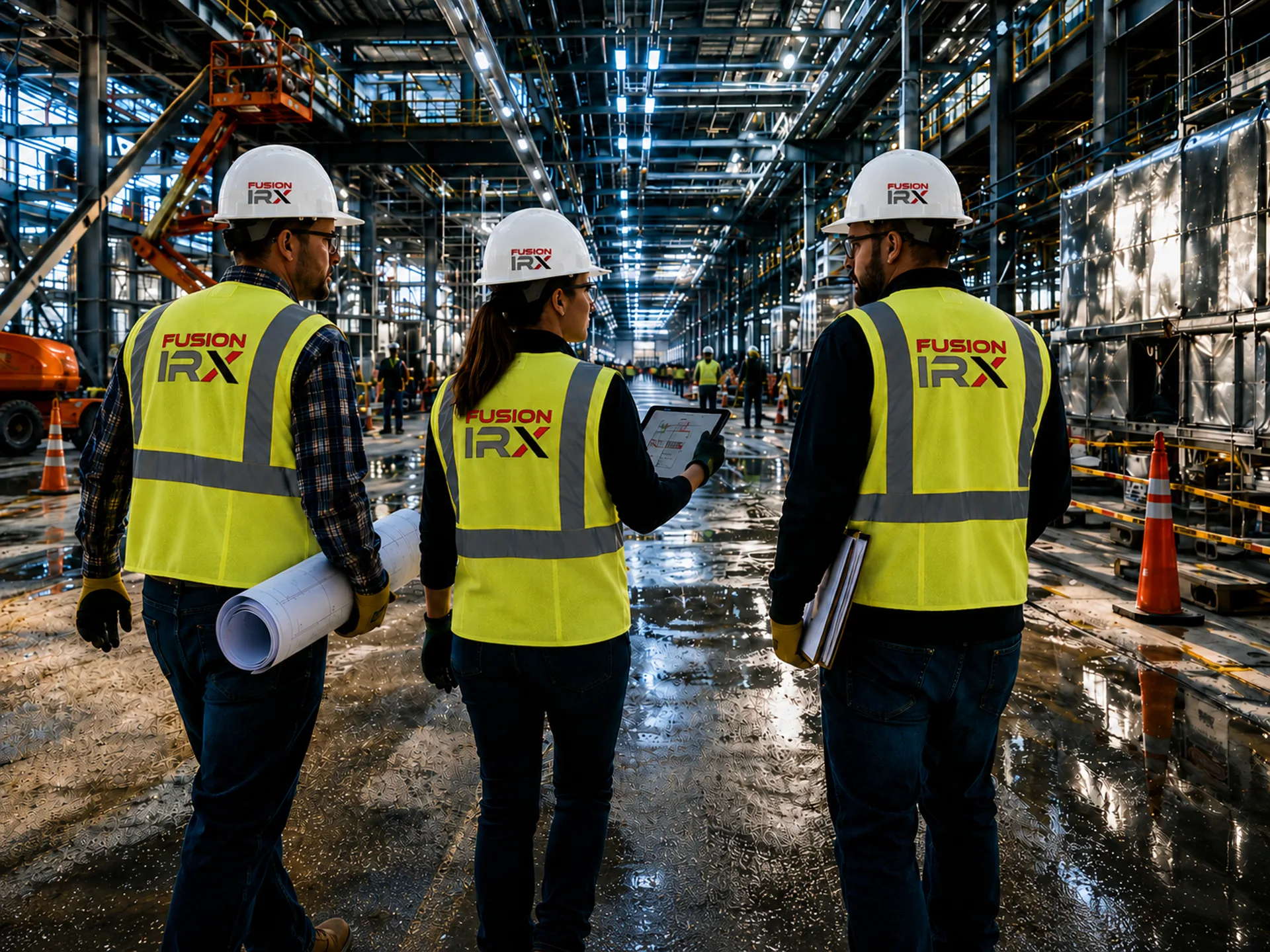 FusionIRX team walking through active construction facility